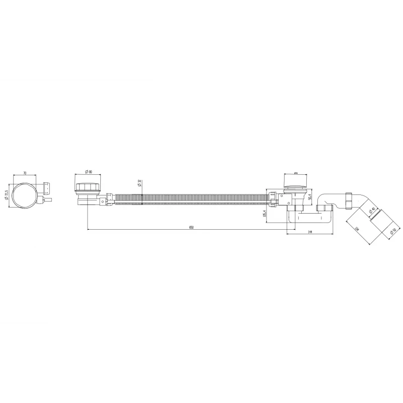 Сифон для ванни Koer BD-04-07 1 1/2'' напівавтомат з переливом, без ревізії (KR5444)