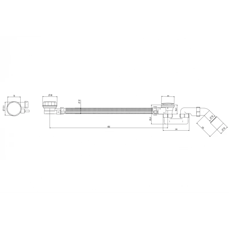 Сифон для ванни Koer BD-04-01 1 1/2'' напівавтомат з переливом, без ревізії (KR5442)