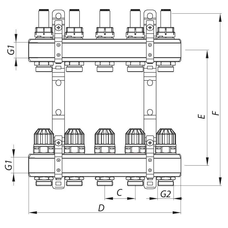 Коллекторный блок с расходомерами Koer KR.1110-10 1”x10 ways (KR2647)