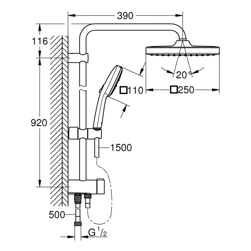 Душова система Grohe Flex Tempesta System 250 Cube із перемикачем настінного монтажу (26694001)