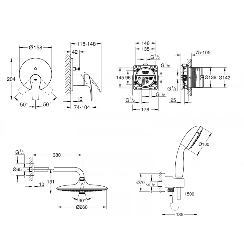 Душова система прихованого монтажу зі змішувачем Grohe Grohtherm SmartControl (UA34614SC4)