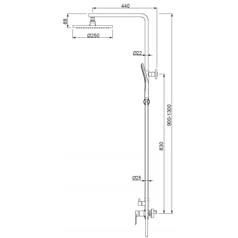 Душевая колонна со смесителем Koer KB-52028-12, 2 функции (KR5311)