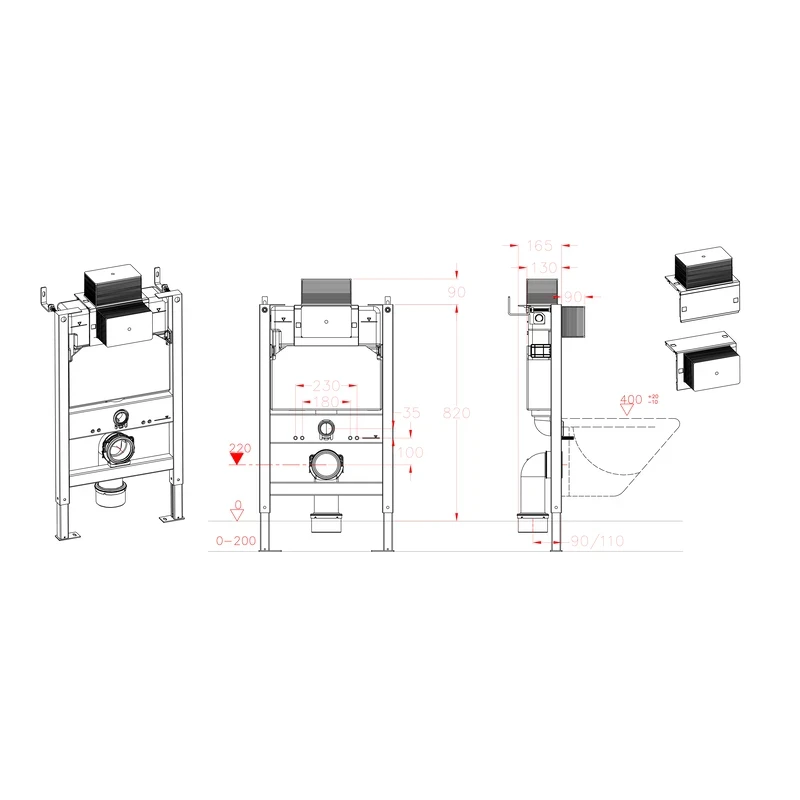 Установка для подвесного унитаза Koer KT-0403 500x165x820mm без панели смыва (KR5313)