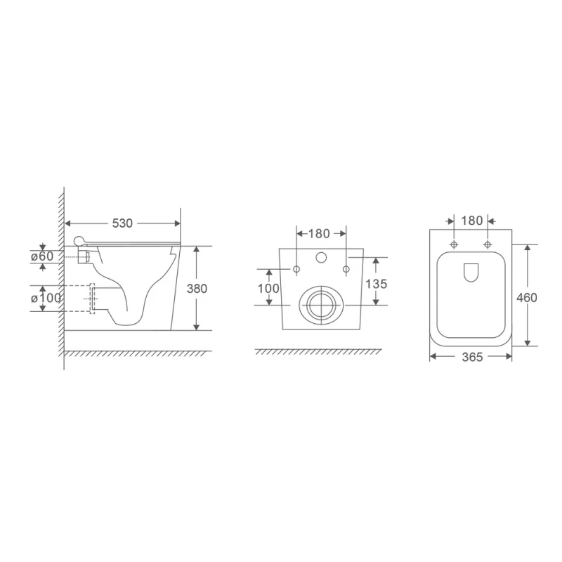 Подвесной унитаз Mixxus Premium Quadro-0302-R Black 530x360x365mm, система смыва RIMLESS (MP6455)