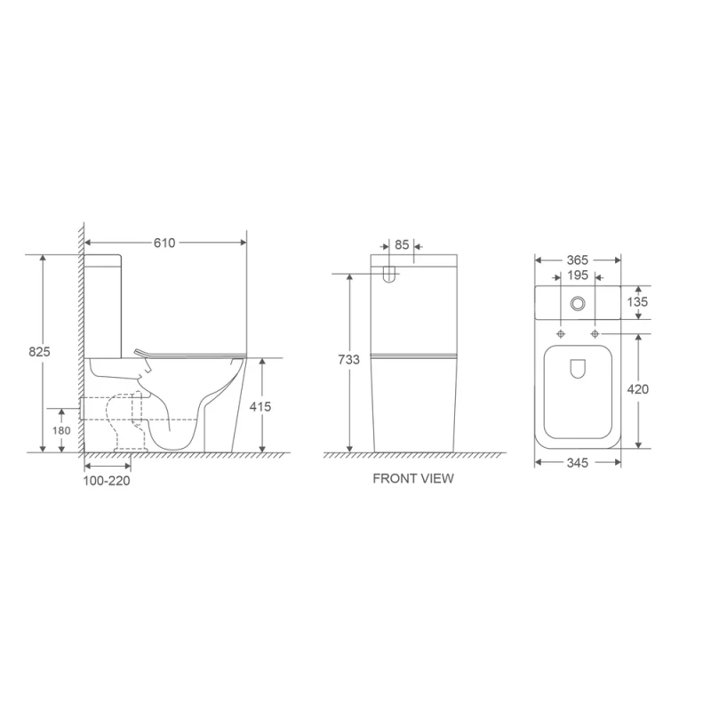 Унитаз-компакт Mixxus Premium Quadro-0401-R 610x365x825mm, система смыва RIMLESS (MP6457)