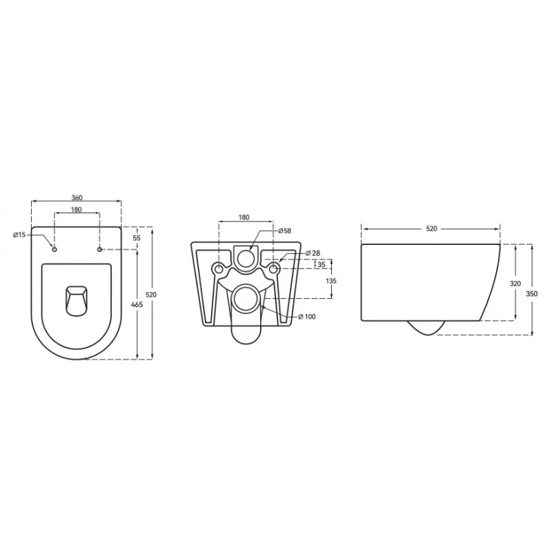 Унітаз підвісний Mixxus ELLIPSE-0306-T3 520x360x365mm, система змиву TORNADO 3.0 (MI6704)
