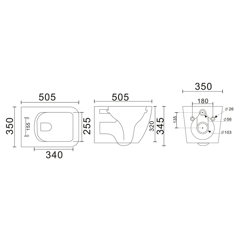 Унітаз підвісний Mixxus Premium QUADRO-0305-R GRAY 510x350x345mm система змиву RIMLESS (MP6656)