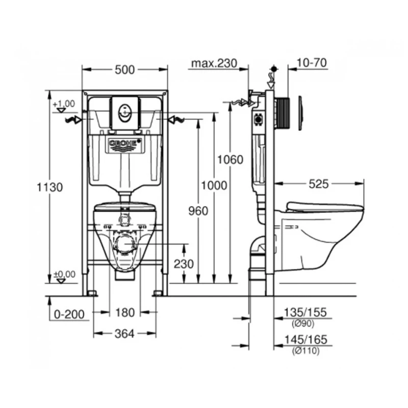 Установочная система с подвесным унитазом 4-в-1 Grohe Solido Compact (39400000)