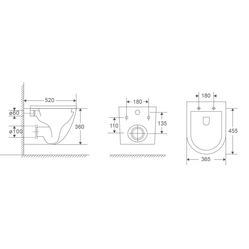 Унитаз подвесной Mixxus Premium Ellipse-0303-R Black 520x365x360mm, система смыва RIMLESS (MP6464)
