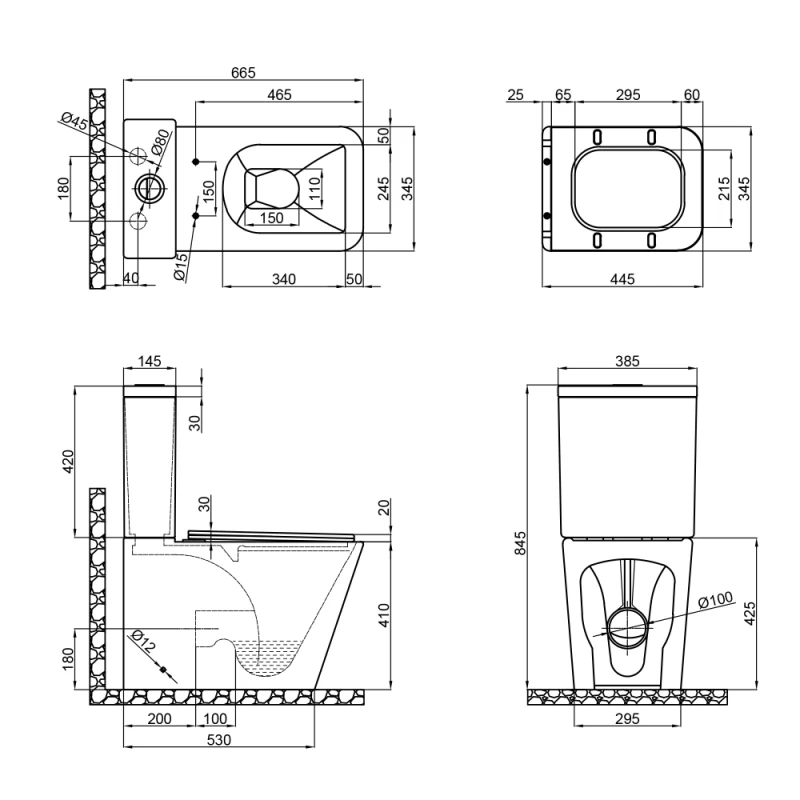 Унитаз-компакт Mixxus Premium Quadro-0402-R 675x390x855mm, система смыва RIMLESS (MP6458)