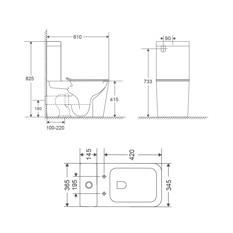 Унітаз-компакт Mixxus Premium QUADRO-0401-T1 610х365х825mm, система змиву TORNADO 1.0 (MP6588)