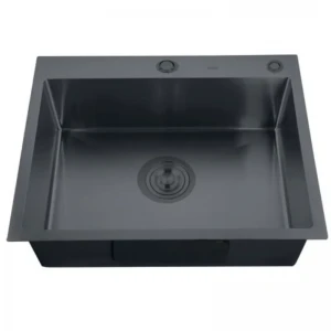 Мийка Zerix ZH5843B-215 (3.0/1.0) PVD-Black з диспенсером та сушаркою для посуду (ZM5561)