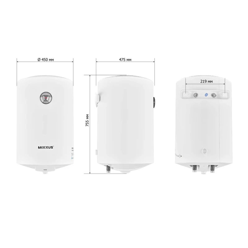 Водонагреватель "Цилиндр" MIXXUS EWH-07080 ROUND WET накопительный 80 л, мокрый тен 1,5 kW (WH0602)