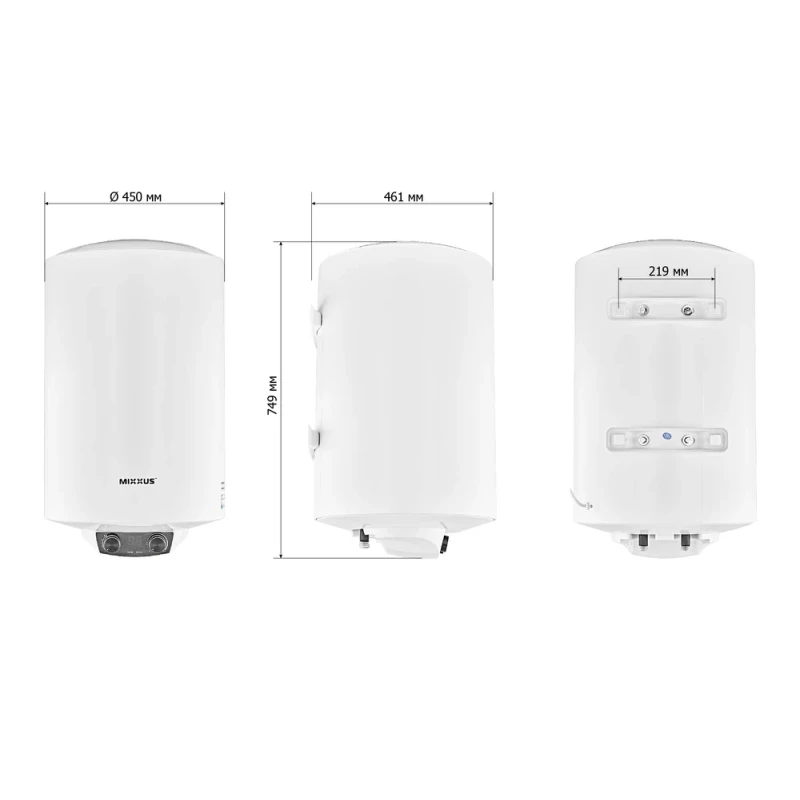 Водонагреватель "Цилиндр" MIXXUS EWH-08080 ROUND DRY накопительный 80 л, сухой тен 2 kW (WH0609)