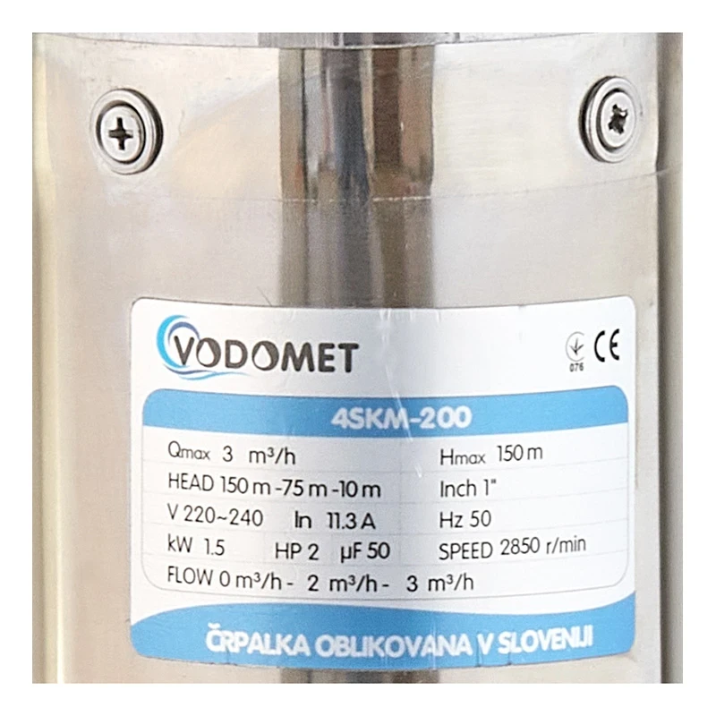 Насос свердловинний VODOMET 4SKM-200 вихровий Н=150М, Q=3кбМ, P=1500 Вт, вбуд. конденс. (VO4157)