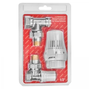 Комплект для подключения радиатора Koer SET-23 - 1/2'' угловой с термоголовкой, кликовый крепеж (KR5284)