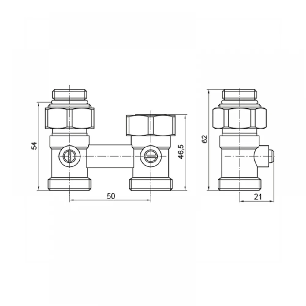 Вузол нижнього підключення радіатора прямий 3/4"x1/2" Koer KR.1133 (комплект) (KR3114)
