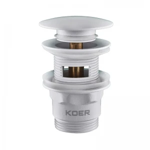 Донний клапан для умивальника з переливом Koer PW-03-03 1 1/4'' (кнопка) (Білий) (KR3395)