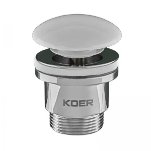 Донний клапан для умивальника Koer PW-01-11 1 1/4'' (кнопка) (Біла керамічна накладка) (KR3405)