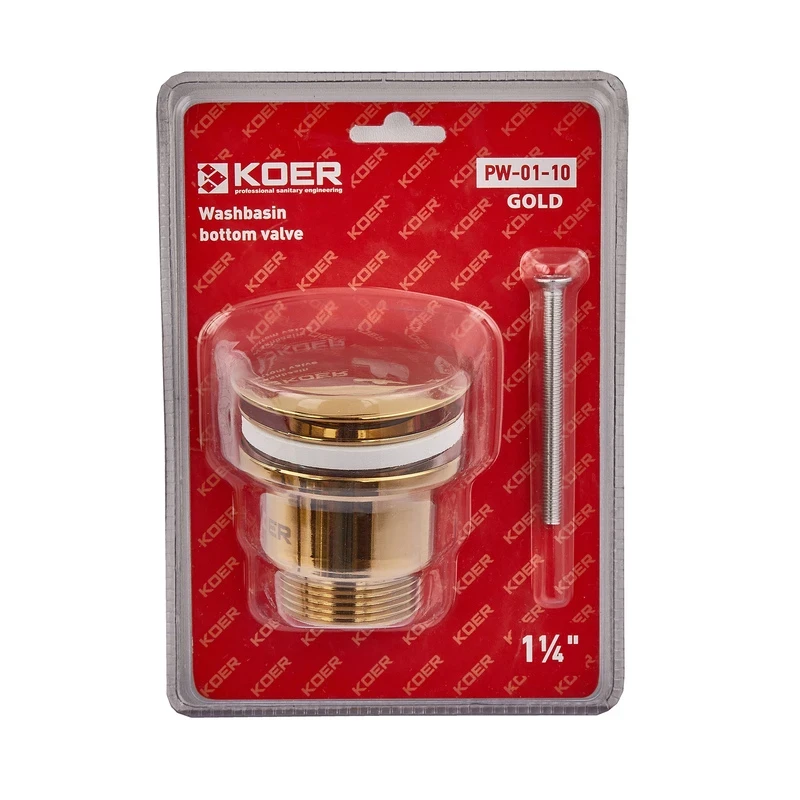 Донний клапан Koer PW-01-10 для умивальника (кнопка) 1 1/4'' (Колір золото) (KR5193)
