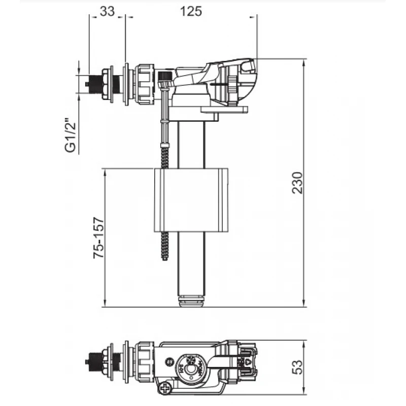 Арматура наповнювальна Koer KT-0106-1/2" з боковим підключенням та пластиковим різьбленням 1/2" (KR5336)