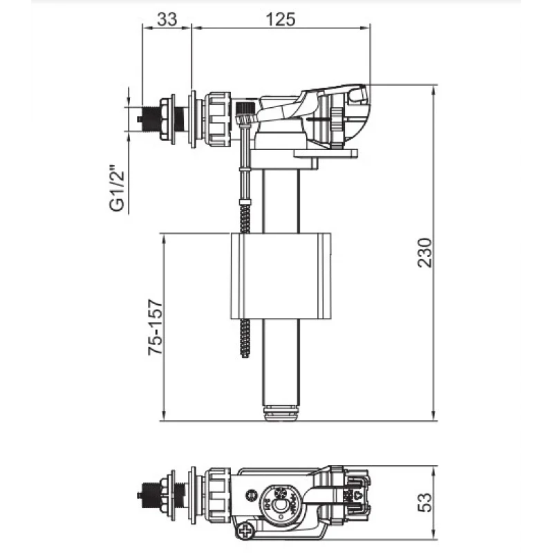 Арматура наповнювальна Koer KT-0105-1/2" з боковим підключенням та латунним різьбленням 1/2" (KR5334)