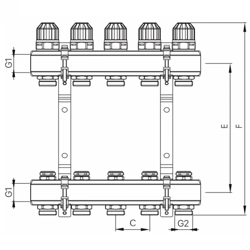 Коллекторный блок с термостатическими клапанами Koer KR.1100-11 1”x11 ways (KR2637)