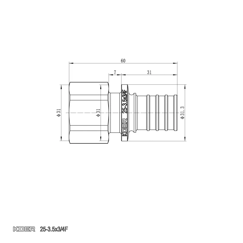 Перехідник з ВР Koer KA.A08F-25 - 25(3.5mm) x 3/4"F (KR4865)