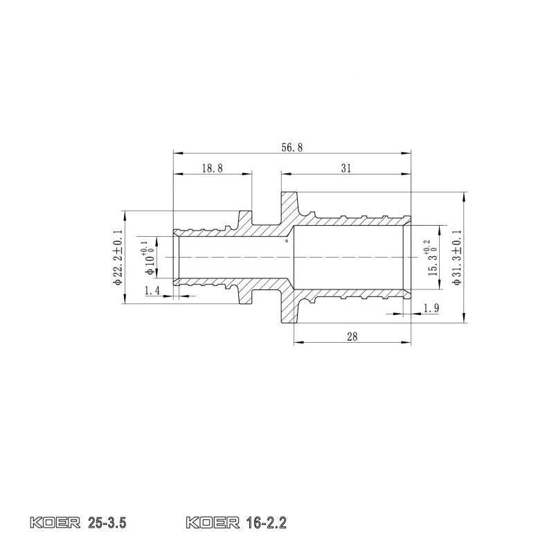 Муфта з'єднувальна перехідна Koer KA.С16-25 - 16(2.2mm) x 25(3.5mm) (KR4859)