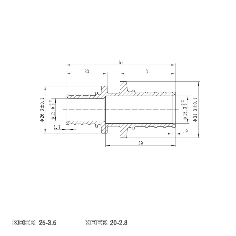 Муфта з'єднувальна перехідна Koer KA.С20-25 - 20(2.8mm) x 25(3.5mm) (KR4860)