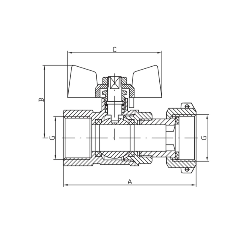 Кран кульовий Koer KR.222 - 1/2" FF ГГМ з накидною гайкою, ручка "метелик" червона (KR4769)