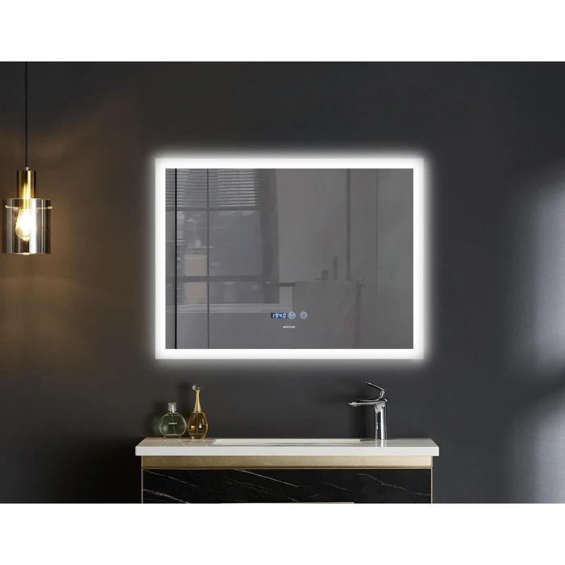 Дзеркало Mixxus FLAT MR04-100x60 з LED Touch, Anti-fog, димером, регулюванням яскравості, годинником (MI6008)