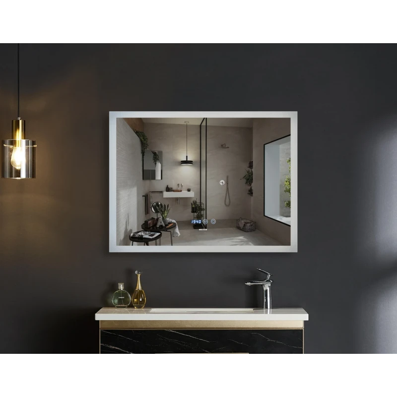 Дзеркало Mixxus FLAT MR04-100x60 з LED Touch, Anti-fog, димером, регулюванням яскравості, годинником (MI6008)