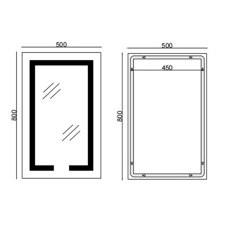 Дзеркало Mixxus HARD MR06-50x80-CASE з LED Touch, Anti-fog, димером, рег. яскравості, годинником (MI6657)