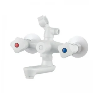 Змішувач для ванни PLAMIX OMEGA-142 EURO SET WHITE (зі шлангом, лійкою та кронштейном) (MX9699)