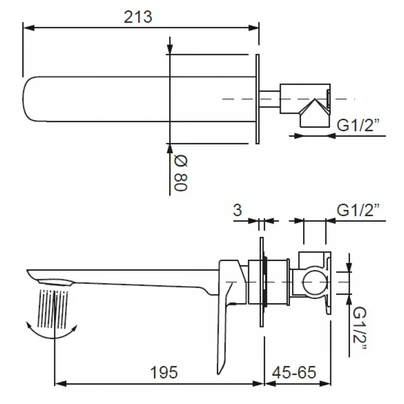 Смеситель для умывальника Koer KB-16028-01 встраиваемый (KR5297)