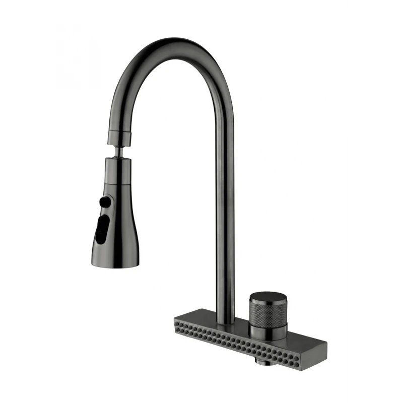 Смеситель для кухни Mixxus FOL-017 Graphite с функц. "водопад" из нерж. стали (MI6344)