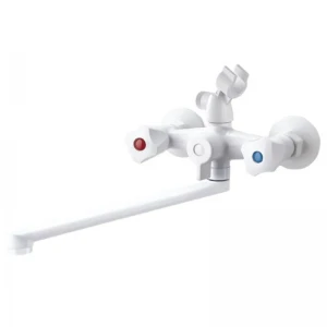 Змішувач для ванни PLAMIX OMEGA-140 EURO SET WHITE (со шлангом, лейкой и кронштейном) (MX9579)