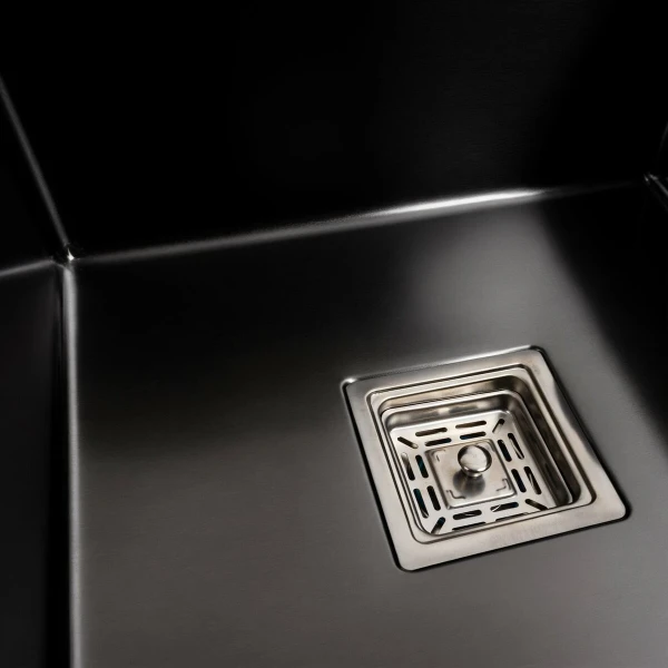 Мийка PVD Black Platinum Handmade 78*50B R (два отвори ,квадратний сифон 3.0/1.0)