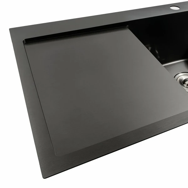 Кухонна мийка чорна PVD 78*48 R Platinum Handmade (два отвори, круглий сифон 3,0/0,8)