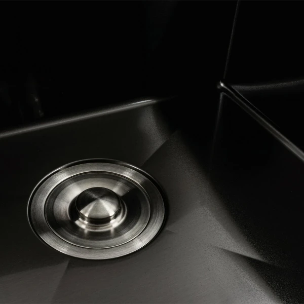 Кухонна мийка чорна PVD 78*48 R Platinum Handmade (два отвори, круглий сифон 3,0/0,8)