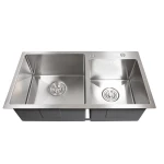 Кухонна мийка 78*43 нержавійка на дві чаші Platinum Handmade (круглий сифон, 3.0/0.8)