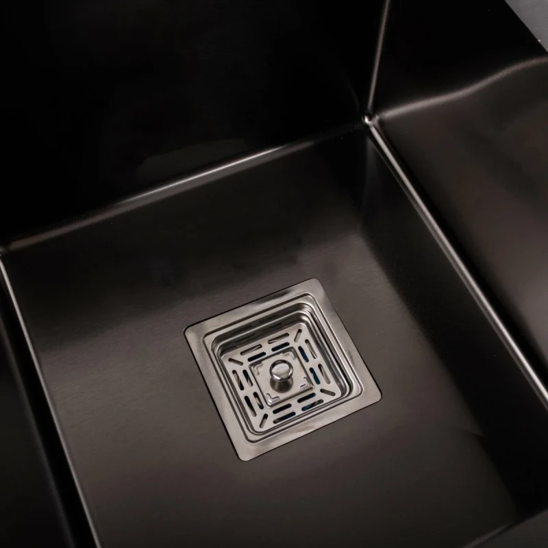 Кухонна мийка Platinum Handmade PVD HDB чорна 780х480х230 на дві чаші (квадратний сифон,3.0/1.0)