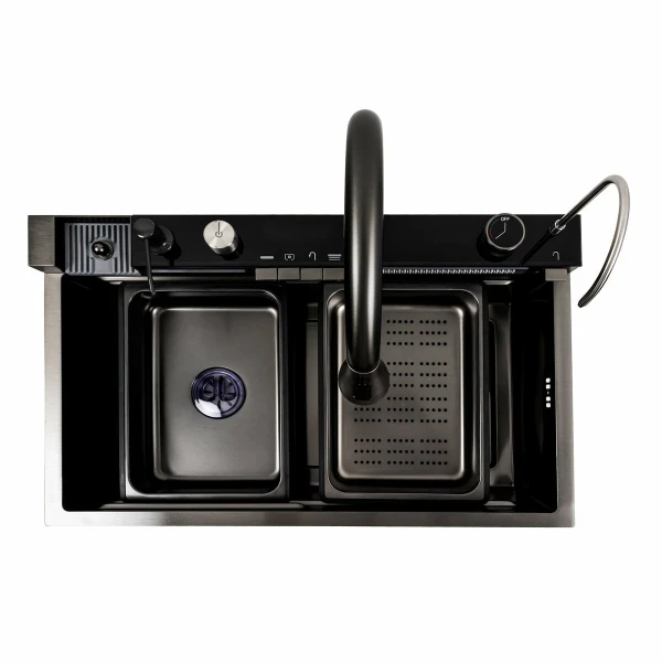 Кухонна мийка чорна PVD 75*46E Platinum Handmade "ВОДОСПАД" Whale