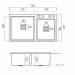 Мийка на дві чаші нержавійка Platinum Handmade 75*41 HDB (квадратний сифон, 3.0/1.0)