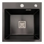Кухонна мийка чорна PVD Platinum Handmade 450x450 НSBB (квадратний сифон.3,0/1,0)