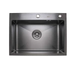 Кухонна мийка Platinum Handmade PVD 600х450х220 чорна (товщина 3,0/1,5 мм корзина та дозатор в комплекті)