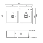 Кухонна мийка нержавійка Platinum Handmade HDB на дві чаші (квадратний сифон,3.0/1.0)