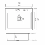 Кухонна мийка Platinum Handmade 60*50 (600x500x230 мм) PVD чорна HSB