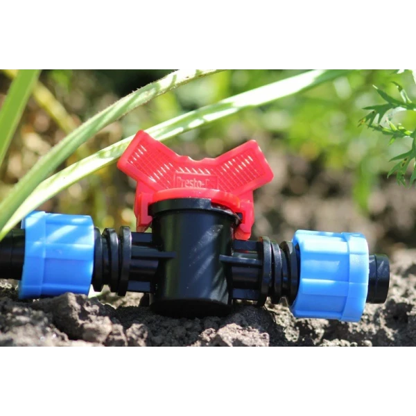 Кран шаровой проходной для капельной ленты 16 мм Presto-PS LV-0117